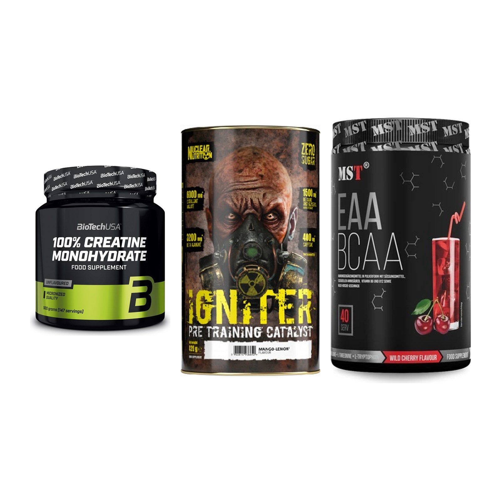 Kraft-Stack: BioTech Creatine + Nuclear Nutrition + MST EAA & BCAA – alle enthaltenen Artikel