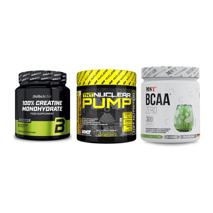 Kraft-Stack: BioTech Creatine + NXT Nutrition TNT + MST BCAA Zero – alle enthaltenen Artikel