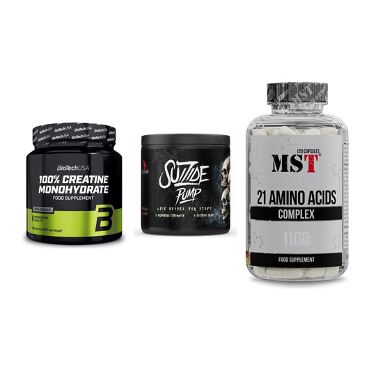 Kraft-Stack: BioTech Creatine + #GYMJUICE SUIZIDE + MST 21 Amino – alle enthaltenen Artikel