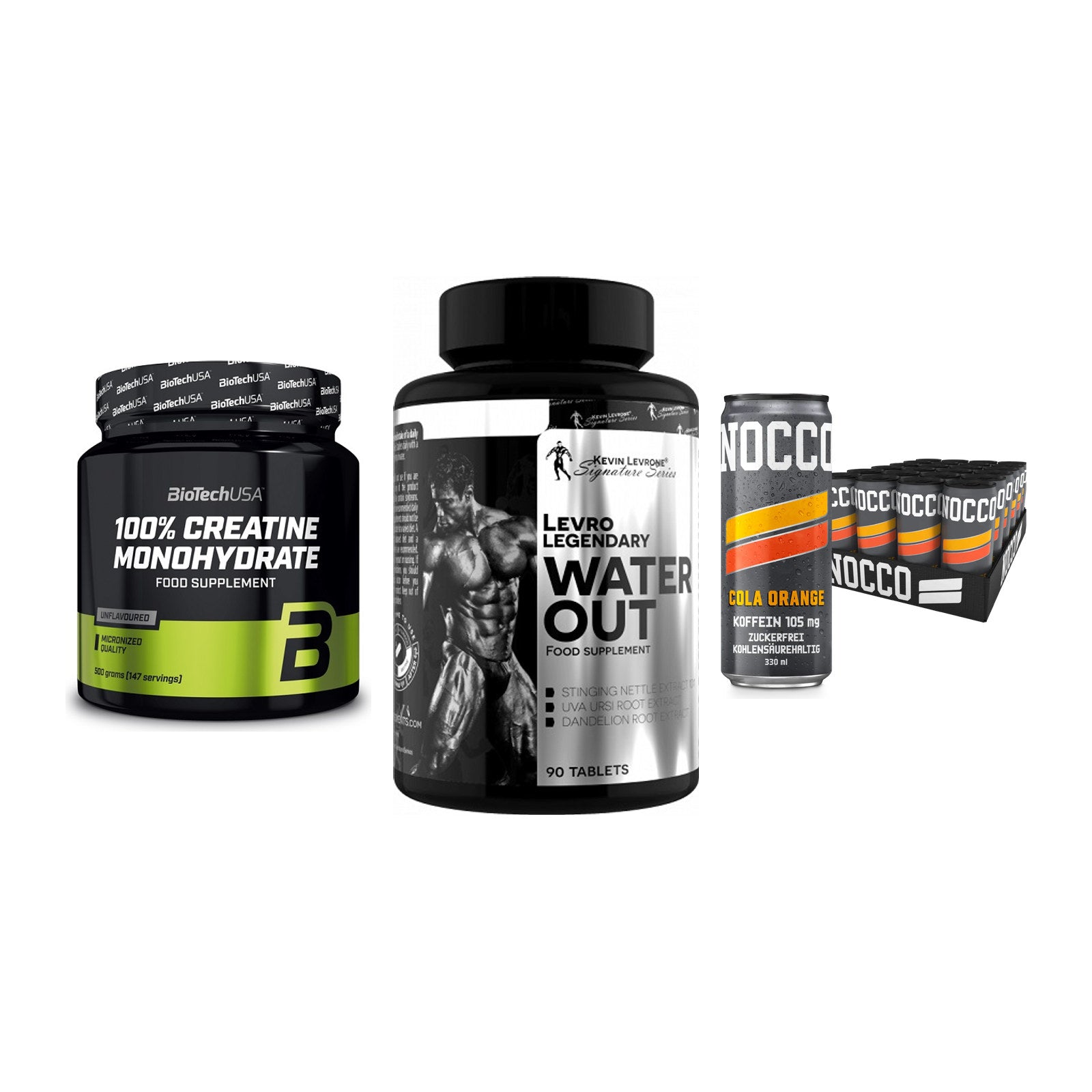 Kraft-Stack: BioTech Creatine + Kevin Levrone + Nocco BCAA Drink – alle enthaltenen Artikel