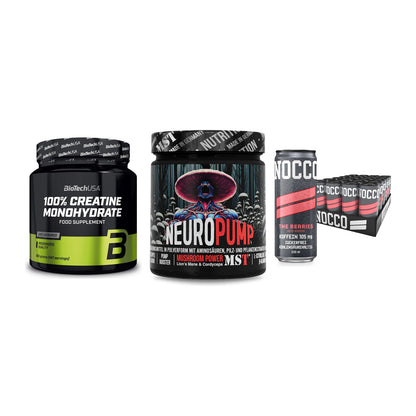 Kraft-Stack: BioTech Creatine + MST NeuroPump + Nocco BCAA Drink – alle enthaltenen Artikel