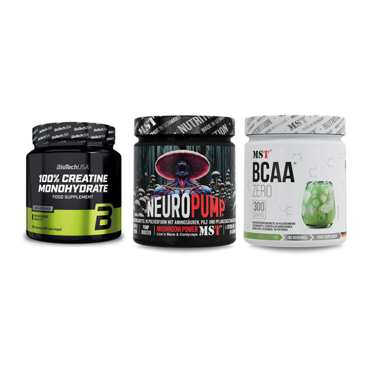 Kraft-Stack: BioTech Creatine + MST NeuroPump + MST BCAA Zero – alle enthaltenen Artikel