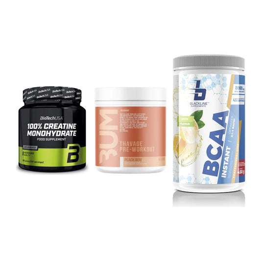 Kraft-Stack: BioTech Creatine + RAW Nutrition + Blackline – alle enthaltenen Artikel