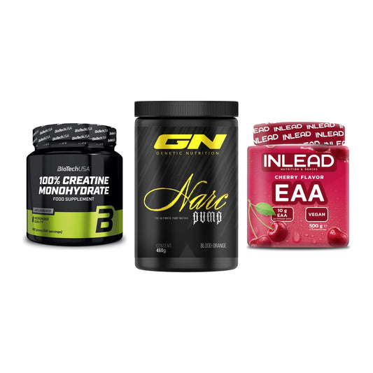 Kraft-Stack: BioTech Creatine Monohydrate + GN Narc Pump + INLEAD EAA – alle enthaltenen Artikel