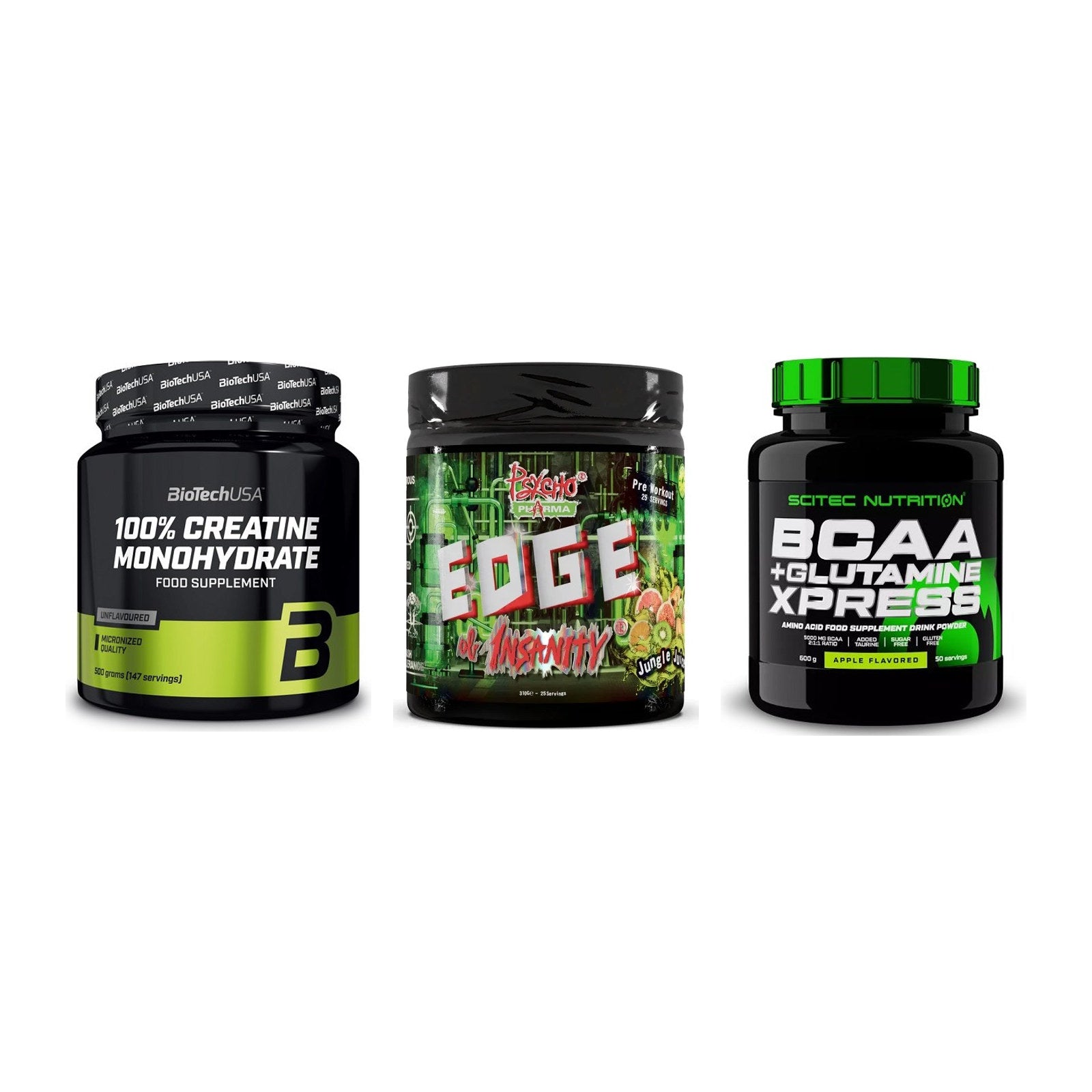 Kraft-Stack: BioTech Creatine + Psycho Pharma + Scitec BCAA – alle enthaltenen Artikel