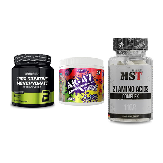 Kraft-Stack: BioTech Creatine + AK47 Labs + MST 21 Amino – alle enthaltenen Artikel