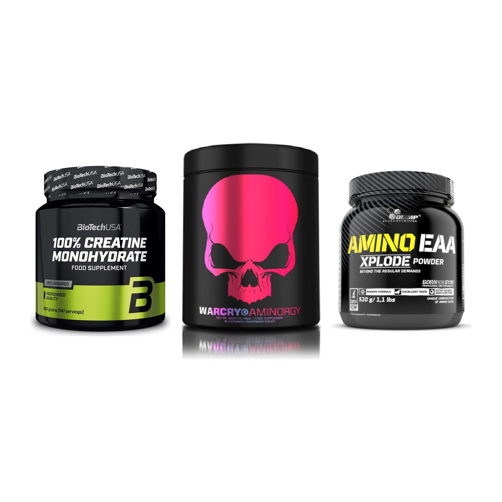 Kraft-Stack: BioTech Creatine + Genius Nutrition + Olimp Amino EAA – alle enthaltenen Artikel