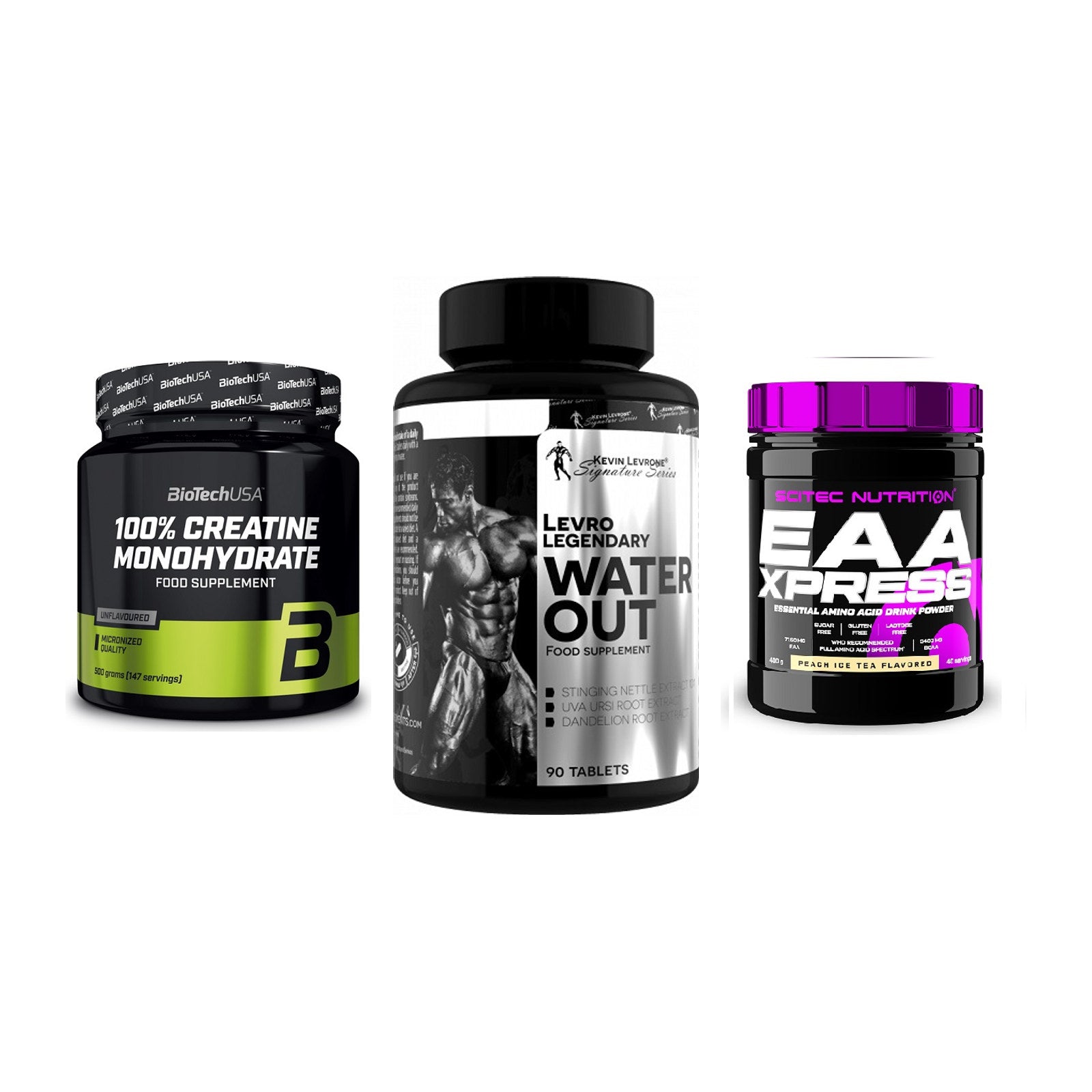 Kraft-Stack: BioTech Creatine + Kevin Levrone + Scitec EAA Xpress – alle enthaltenen Artikel