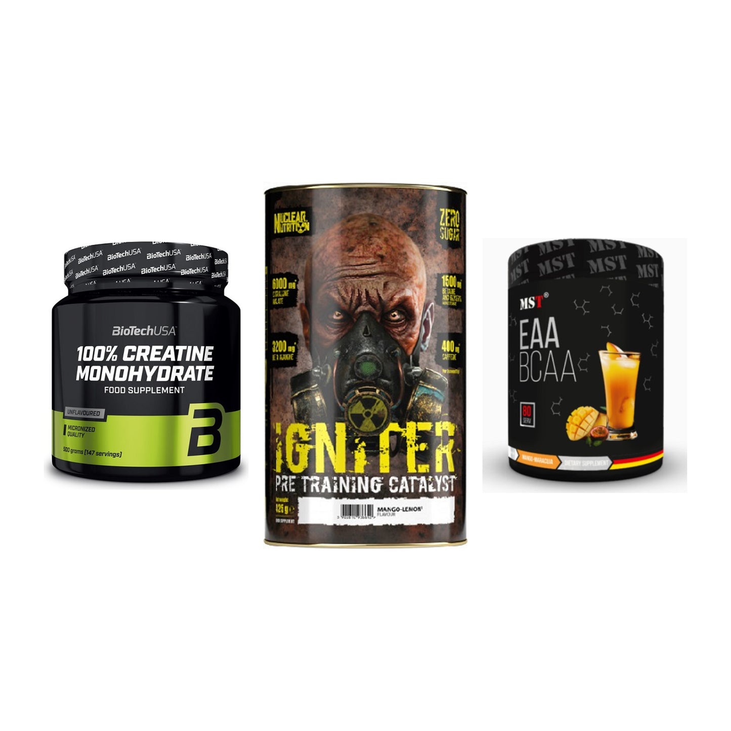 Kraft-Stack: BioTech Creatine + Nuclear Nutrition + MST EAA & BCAA – alle enthaltenen Artikel