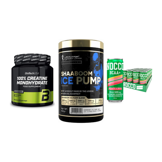 Kraft-Stack: BioTech Creatine + Kevin Levrone + Nocco BCAA Drink – alle enthaltenen Artikel