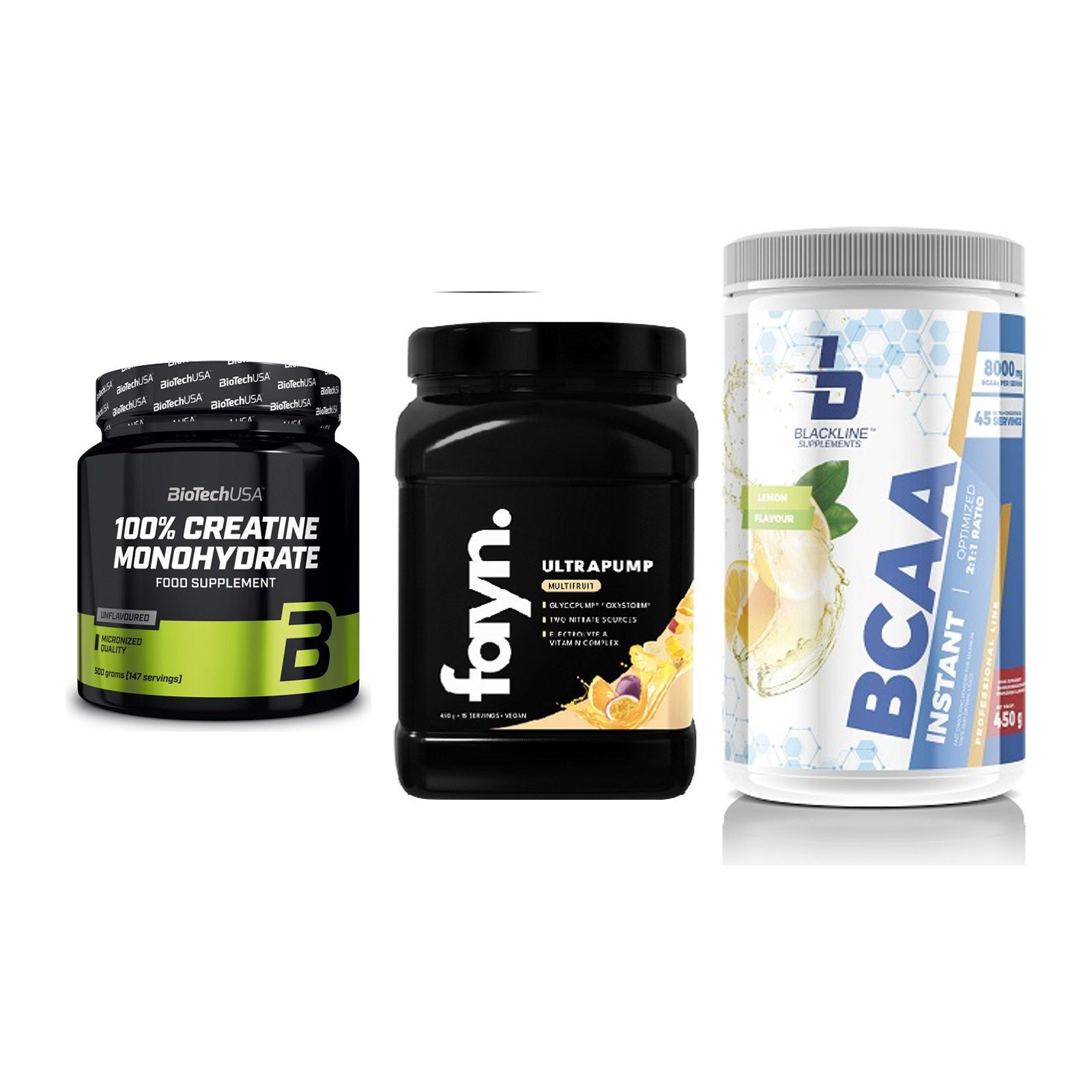 Kraft-Stack: BioTech Creatine + Fayn. Ultrapump + Blackline – alle enthaltenen Artikel