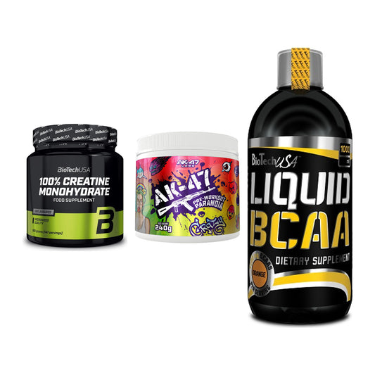 Kraft-Stack: BioTech Creatine + AK47 Labs + BioTech Liquid – alle enthaltenen Artikel