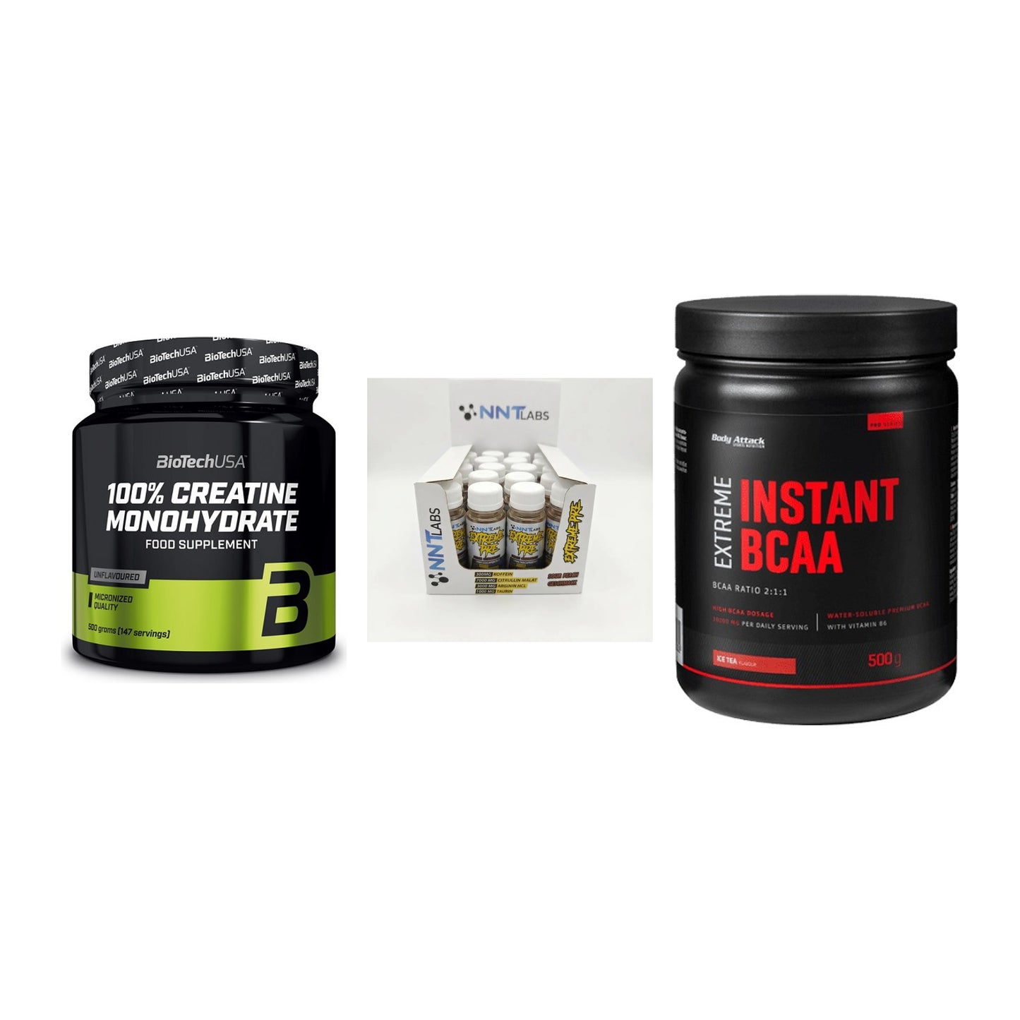 Kraft-Stack: BioTech Creatine + NNT Extreme + Body Attack – alle enthaltenen Artikel