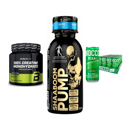 Kraft-Stack: BioTech Creatine + Kevin Levrone + Nocco BCAA Drink – alle enthaltenen Artikel