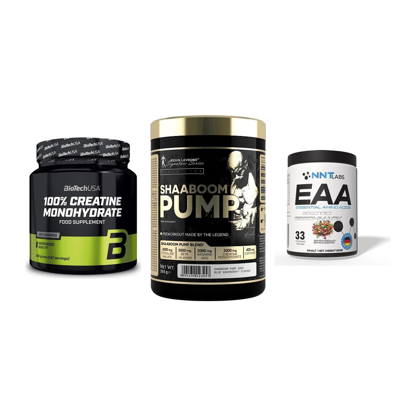 Kraft-Stack: BioTech Creatine + Kevin Levrone + NNT EAA – alle enthaltenen Artikel