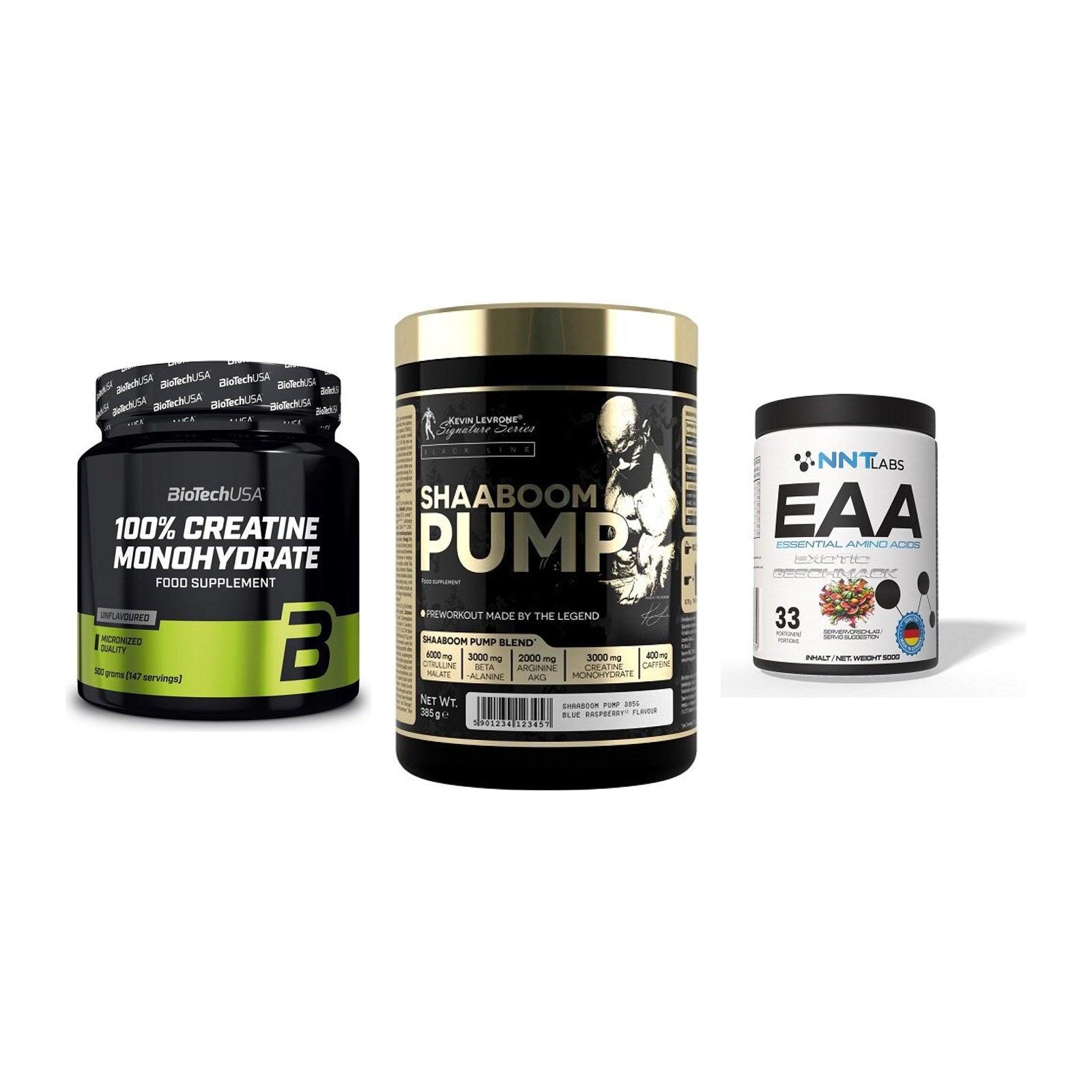 Kraft-Stack: BioTech Creatine + Kevin Levrone + NNT EAA – alle enthaltenen Artikel