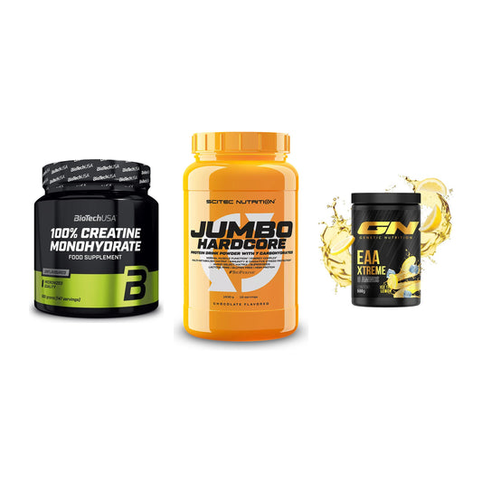 Kraft-Stack: BioTech Creatine + Scitec Jumbo + GN EAA Xtreme – alle enthaltenen Artikel