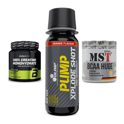 Kraft-Stack: BioTech Creatine + Olimp Pump Xplode + MST BCAA Huge 200 – alle enthaltenen Artikel