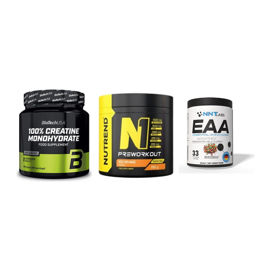 Kraft-Stack: BioTech Creatine + Nutrend N1 + NNT EAA – alle enthaltenen Artikel
