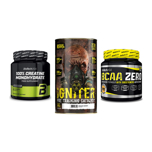 Kraft-Stack: BioTech Creatine + Nuclear Nutrition + BioTech BCAA Zero – alle enthaltenen Artikel