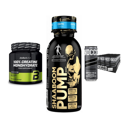 Kraft-Stack: BioTech Creatine + Kevin Levrone + Nocco BCAA Drink – alle enthaltenen Artikel