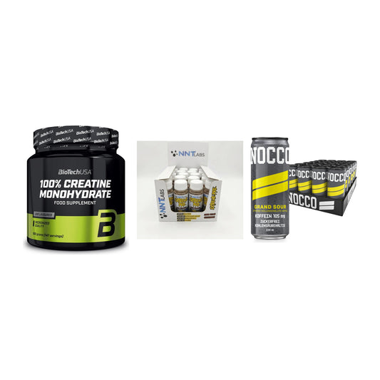 Kraft-Stack: BioTech Creatine + NNT Extreme + Nocco BCAA Drink – alle enthaltenen Artikel