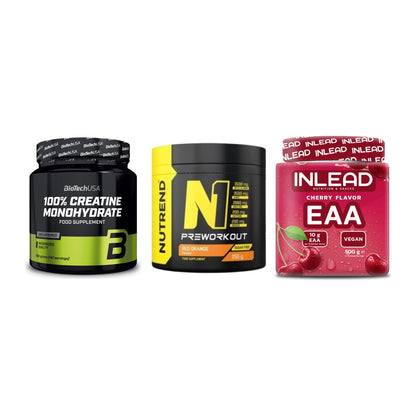 Kraft-Stack: BioTech Creatine + Nutrend N1 + INLEAD EAA – alle enthaltenen Artikel
