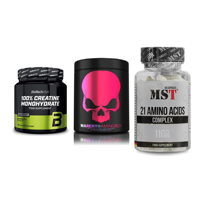 Kraft-Stack: BioTech Creatine + Genius Nutrition + MST 21 Amino – alle enthaltenen Artikel