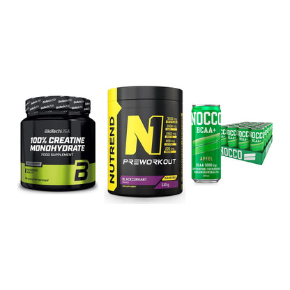 Kraft-Stack: BioTech Creatine + Nutrend N1 + Nocco BCAA Drink – alle enthaltenen Artikel