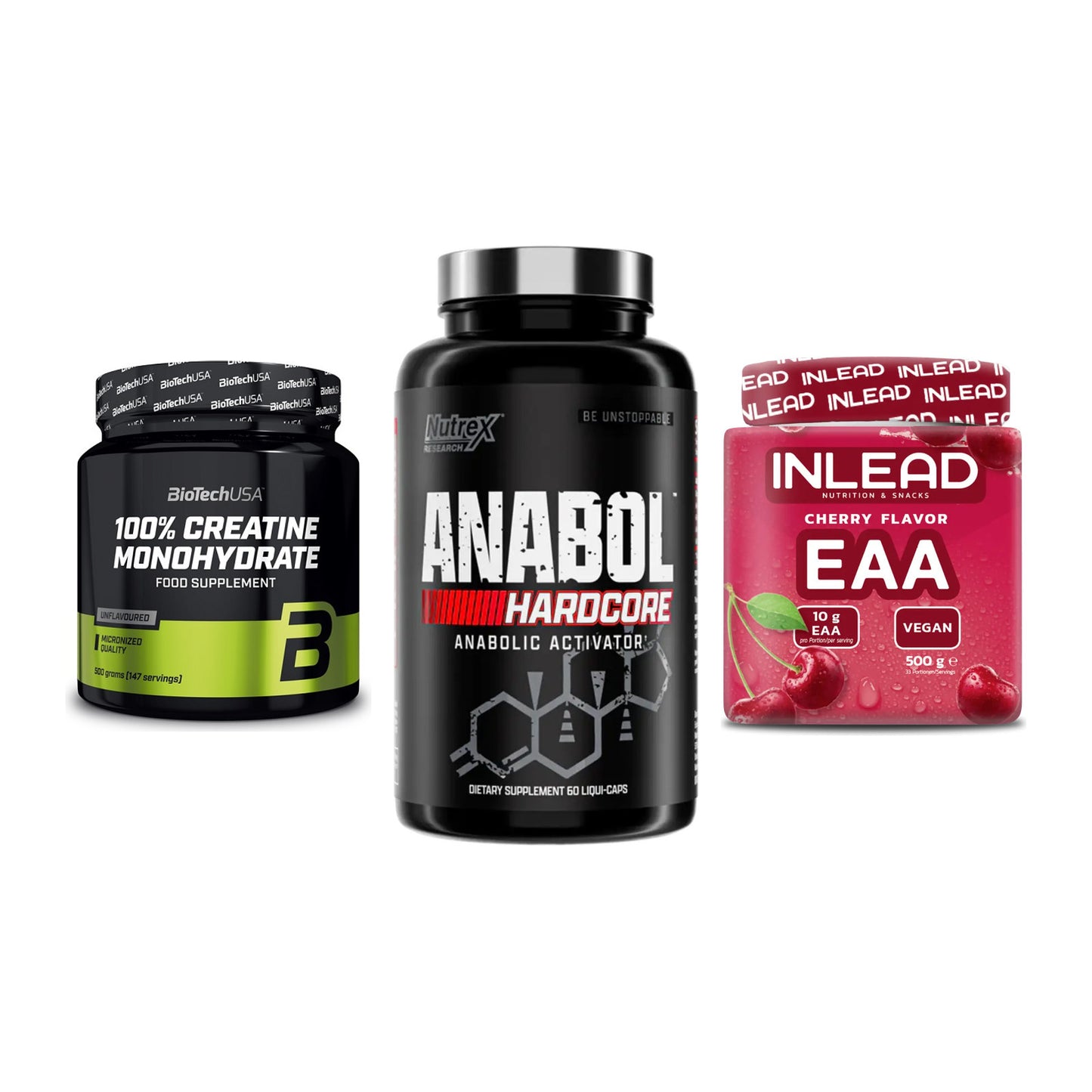 Kraft-Stack: BioTech Creatine + Nutrex Anabol + INLEAD EAA – alle enthaltenen Artikel