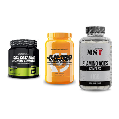 Kraft-Stack: BioTech Creatine + Scitec Jumbo + MST 21 Amino – alle enthaltenen Artikel