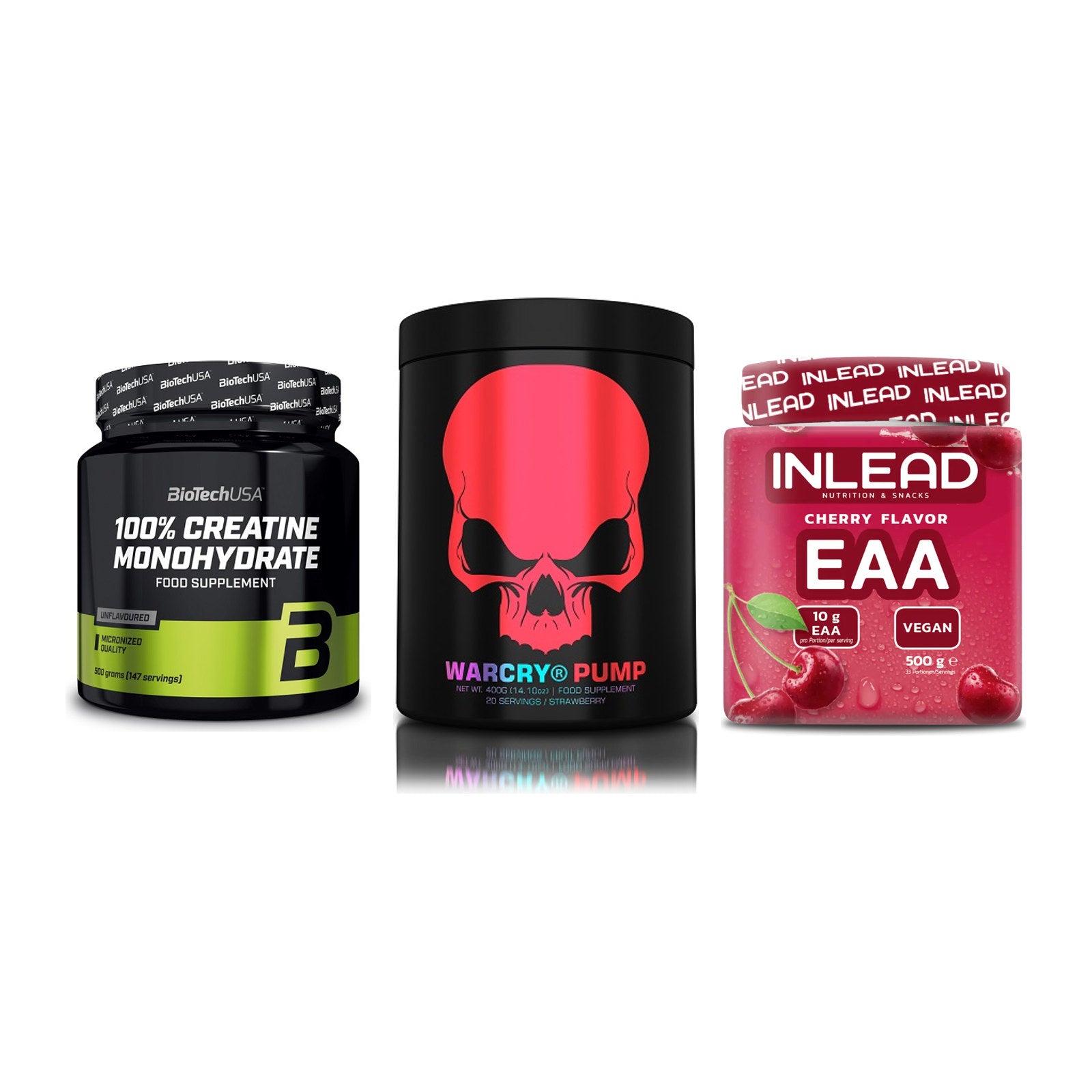 Kraft-Stack: BioTech Creatine + Genius Nutrition + INLEAD EAA – alle enthaltenen Artikel