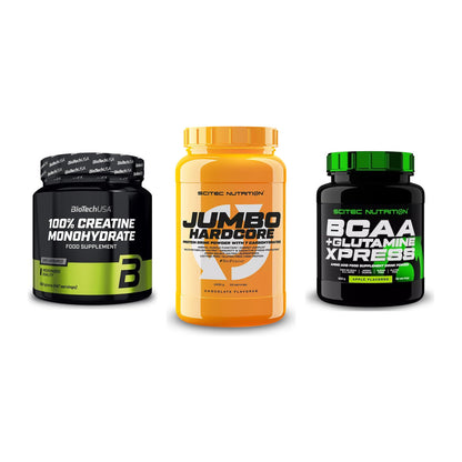 Kraft-Stack: BioTech Creatine + Scitec Jumbo + Scitec BCAA – alle enthaltenen Artikel