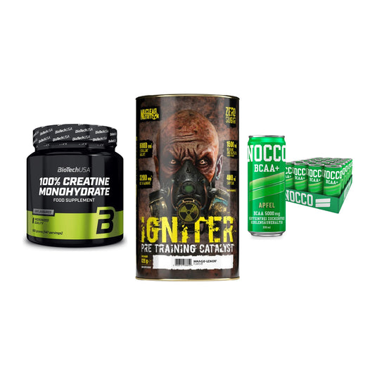 Kraft-Stack: BioTech Creatine + Nuclear Nutrition + Nocco BCAA Drink – alle enthaltenen Artikel