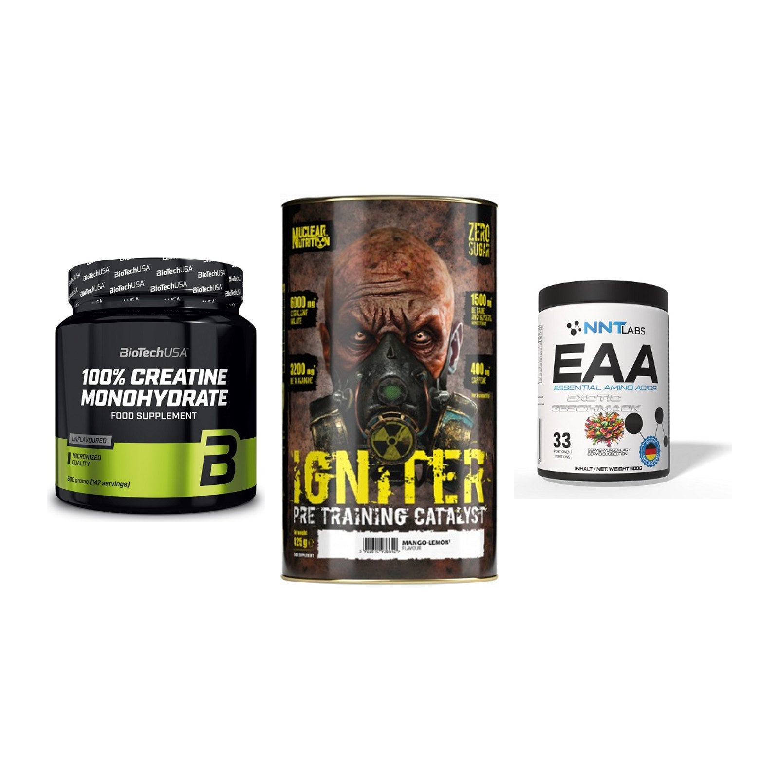 Kraft-Stack: BioTech Creatine + Nuclear Nutrition + NNT EAA – alle enthaltenen Artikel