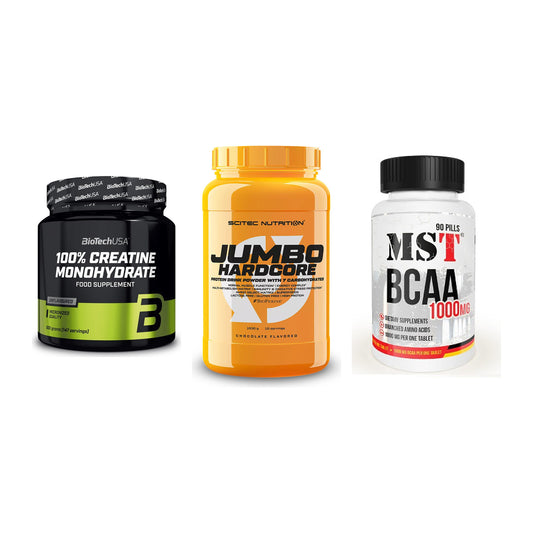 Kraft-Stack: BioTech Creatine + Scitec Jumbo + MST BCAA 1000 (90 – alle enthaltenen Artikel