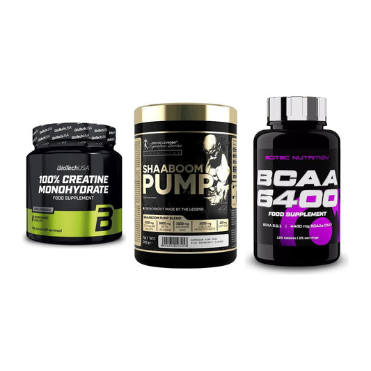 Kraft-Stack: BioTech Creatine + Kevin Levrone + Scitec BCAA 6400 – alle enthaltenen Artikel