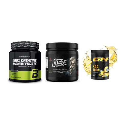 Kraft-Stack: BioTech Creatine + #GYMJUICE SUIZIDE + GN EAA Xtreme – alle enthaltenen Artikel
