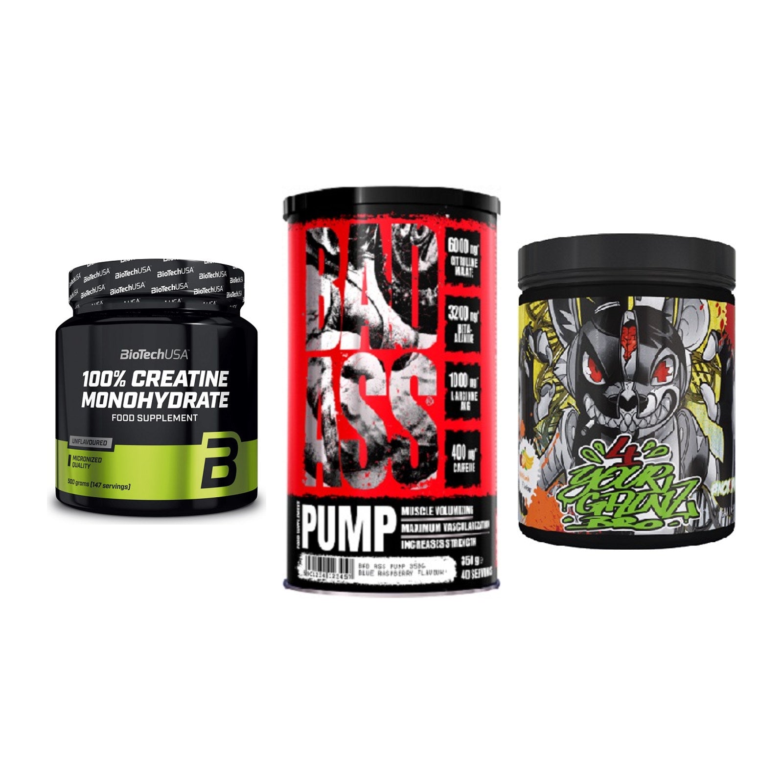Kraft-Stack: BioTech Creatine + BAD ASS Pump + BPS-Pharma EAA´s – alle enthaltenen Artikel