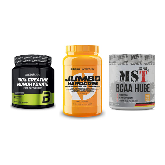 Kraft-Stack: BioTech Creatine + Scitec Jumbo + MST BCAA Huge 200 – alle enthaltenen Artikel