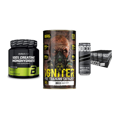 Kraft-Stack: BioTech Creatine + Nuclear Nutrition + Nocco BCAA Drink – alle enthaltenen Artikel