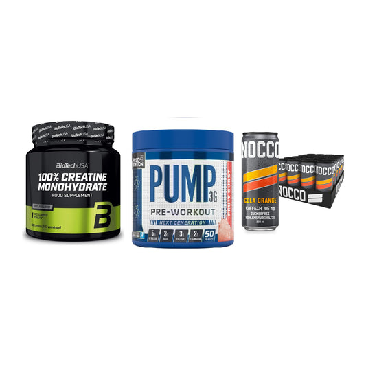 Kraft-Stack: BioTech Creatine + Applied Nutrition + Nocco BCAA Drink – alle enthaltenen Artikel