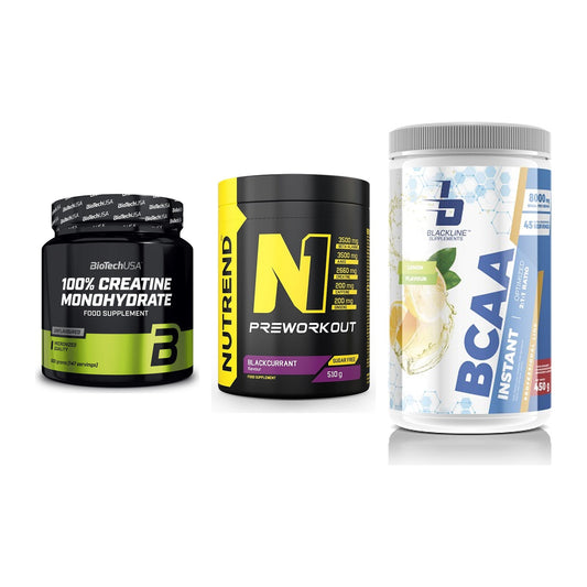 Kraft-Stack: BioTech Creatine + Nutrend N1 + Blackline – alle enthaltenen Artikel