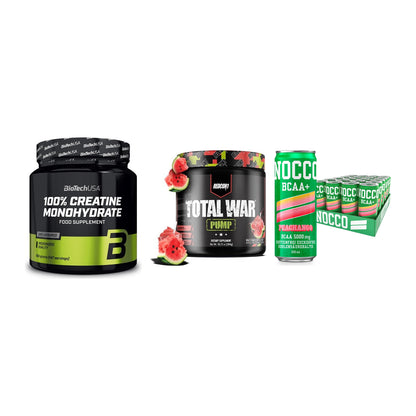 Kraft-Stack: BioTech Creatine + Redcon1 Total War + Nocco BCAA Drink – alle enthaltenen Artikel