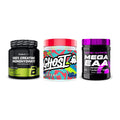 Kraft-Stack: BioTech Creatine + Ghost Legend V4 + Scitec Mega EAA – alle enthaltenen Artikel