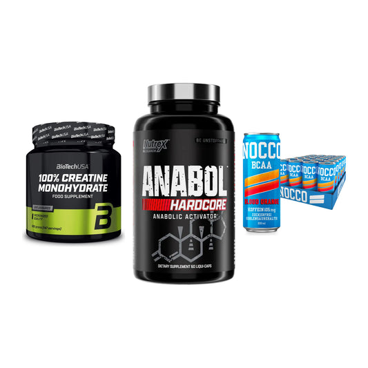 Kraft-Stack: BioTech Creatine + Nutrex Anabol + Nocco BCAA Drink – alle enthaltenen Artikel