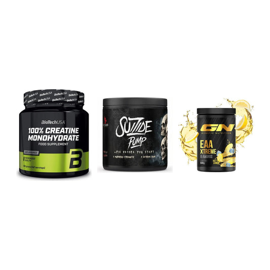 Kraft-Stack: BioTech Creatine + #GYMJUICE SUIZIDE + GN EAA Xtreme – alle enthaltenen Artikel
