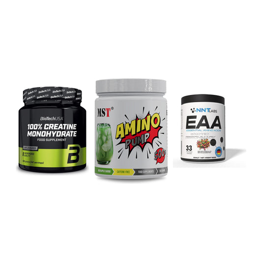 Kraft-Stack: BioTech Creatine + MST Amino Pump + NNT EAA – alle enthaltenen Artikel