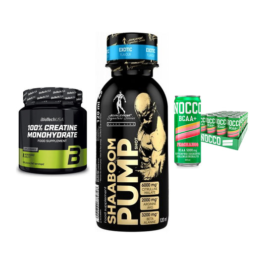 Kraft-Stack: BioTech Creatine + Kevin Levrone + Nocco BCAA Drink – alle enthaltenen Artikel