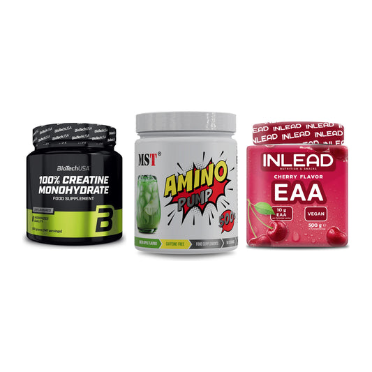 Kraft-Stack: BioTech Creatine + MST Amino Pump + INLEAD EAA – alle enthaltenen Artikel